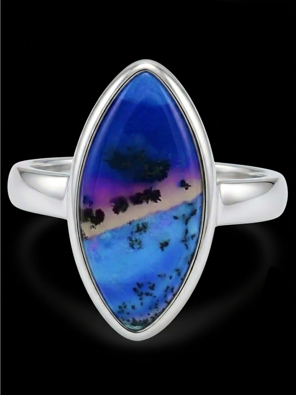 “Ombre Dendritic Opal” Agate Vivid Rainbow Tie Dye 925 Sterling Silver Ring Sz 9